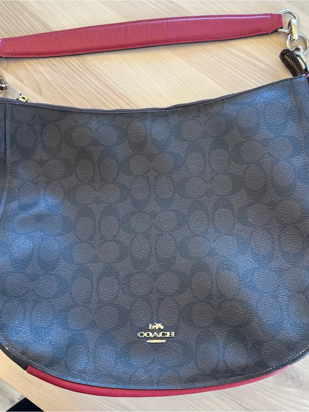 Vintage Coach Mia F28967 Signature Canvas Shoulder Bag Brown Red